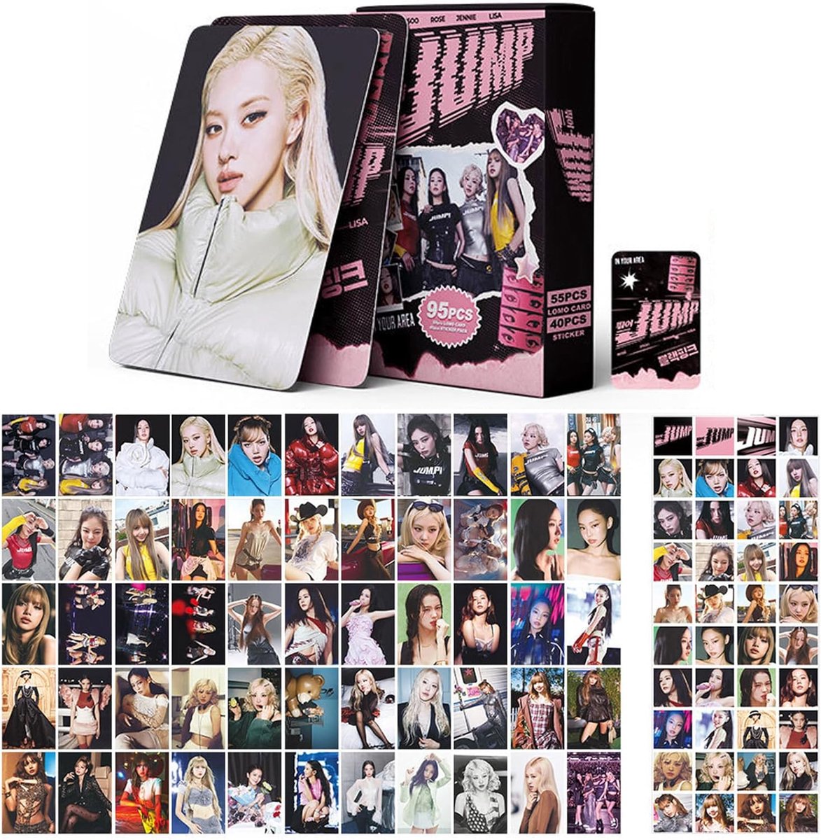 SnelShoppen - Kpop BP Photo Cards Set - 95 Stuks Persoonlijke Foto Kaarten, 55 Postkaarten + 40 Stickers, Duurzaam Papier, Compact en Elegant, Perfect
