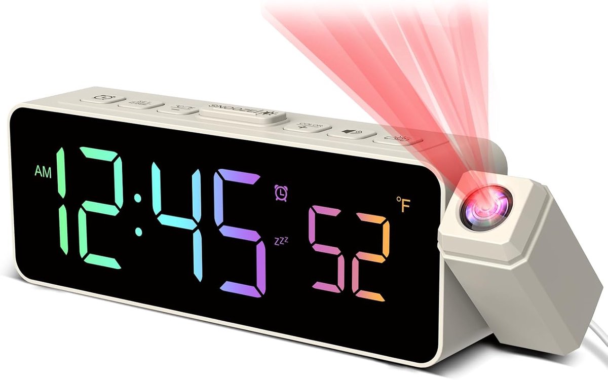 SnelShoppen - Digitale Projectie Alarmklok met 180° Projector, Temperatuurweergave, LED Display, 4 Helderheidsniveaus, 3 Volumes, 12/24 Uurs, Ideaal v