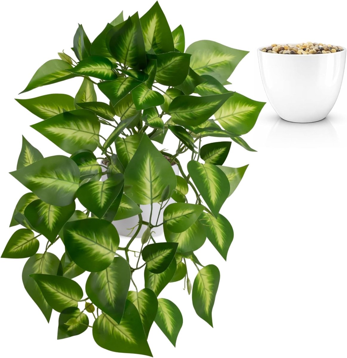 SnelShoppen - Kunstplanten Hangend - Kunstmatige Klimop in Witte Pot - Natuurlijke Uiterlijk - Decoratieve Planten voor Huis & Tuin - Hoogwaardige Kwa