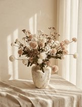 Pompon/Kiku Gipskruid Arrangement - Kunstboeket - Neutrale Warme Tinten - Zijde Kunstbloemen - ± 51-61cm - 13 Stelen - Perfect voor Bruiloft of Home Styling - Perfect als Cadeau