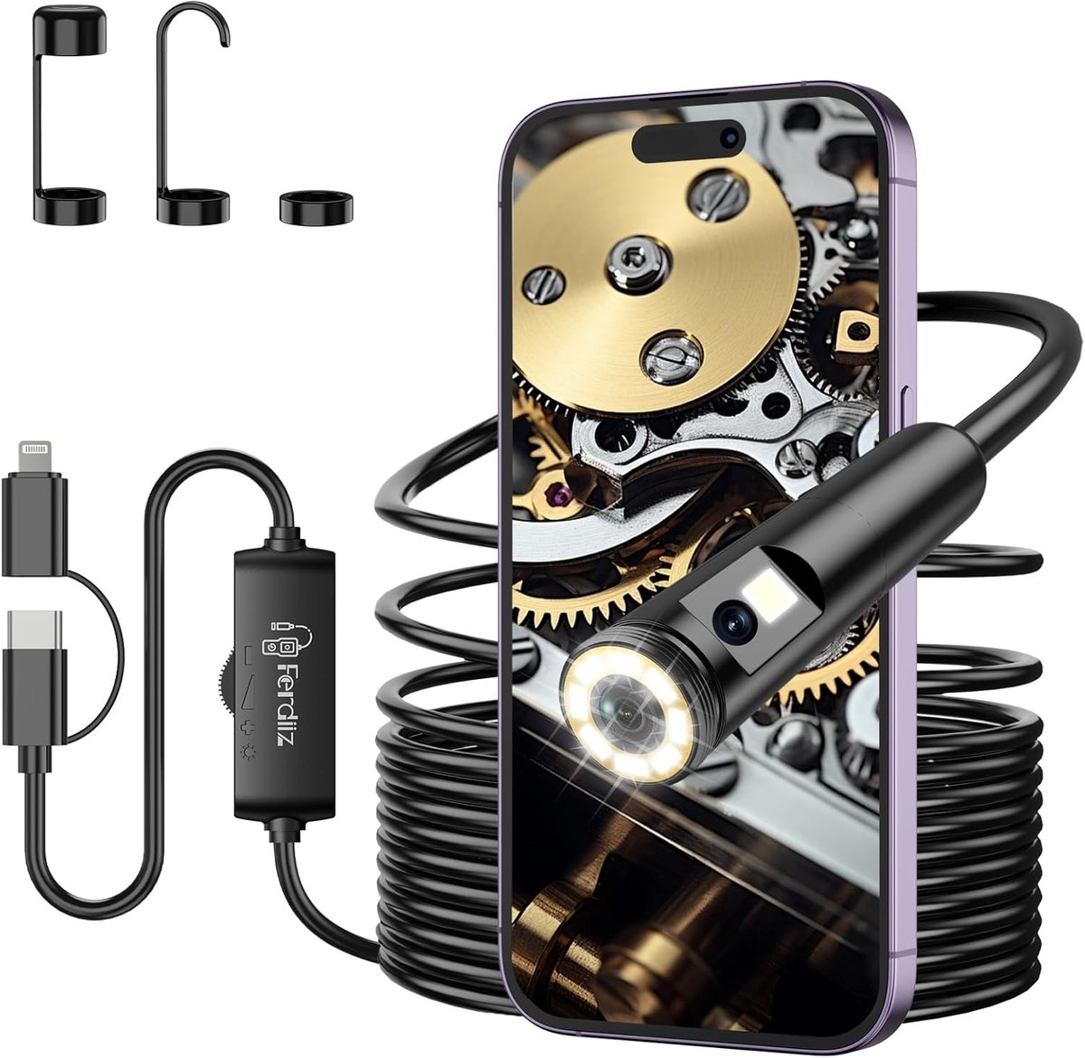 SnelShoppen - Double Lens Endoscope Camera 1920P HD, Tube Camera met 8+1 LED Verlichting, Waterproof IP67 Inspectie Camera voor Android en iOS, 5M, Ha