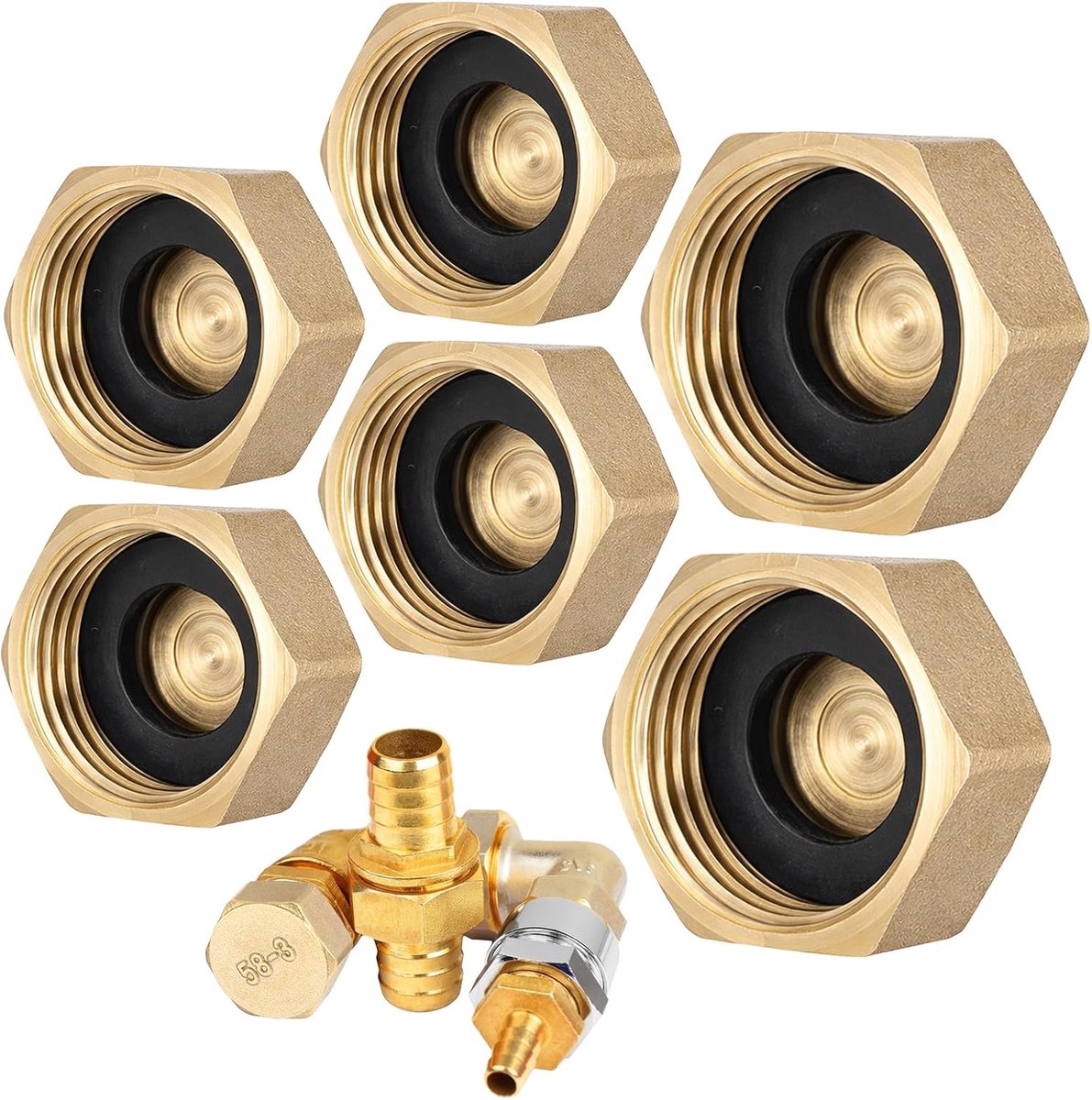 SnelShoppen - 6 Stuks Blind Plugs 1/2 Inch en 3/4 Inch, Waterdichte Stopper, Messing Hose Caps voor Tuin, Tuinieren, Waterleidingen en Sproeisystemen