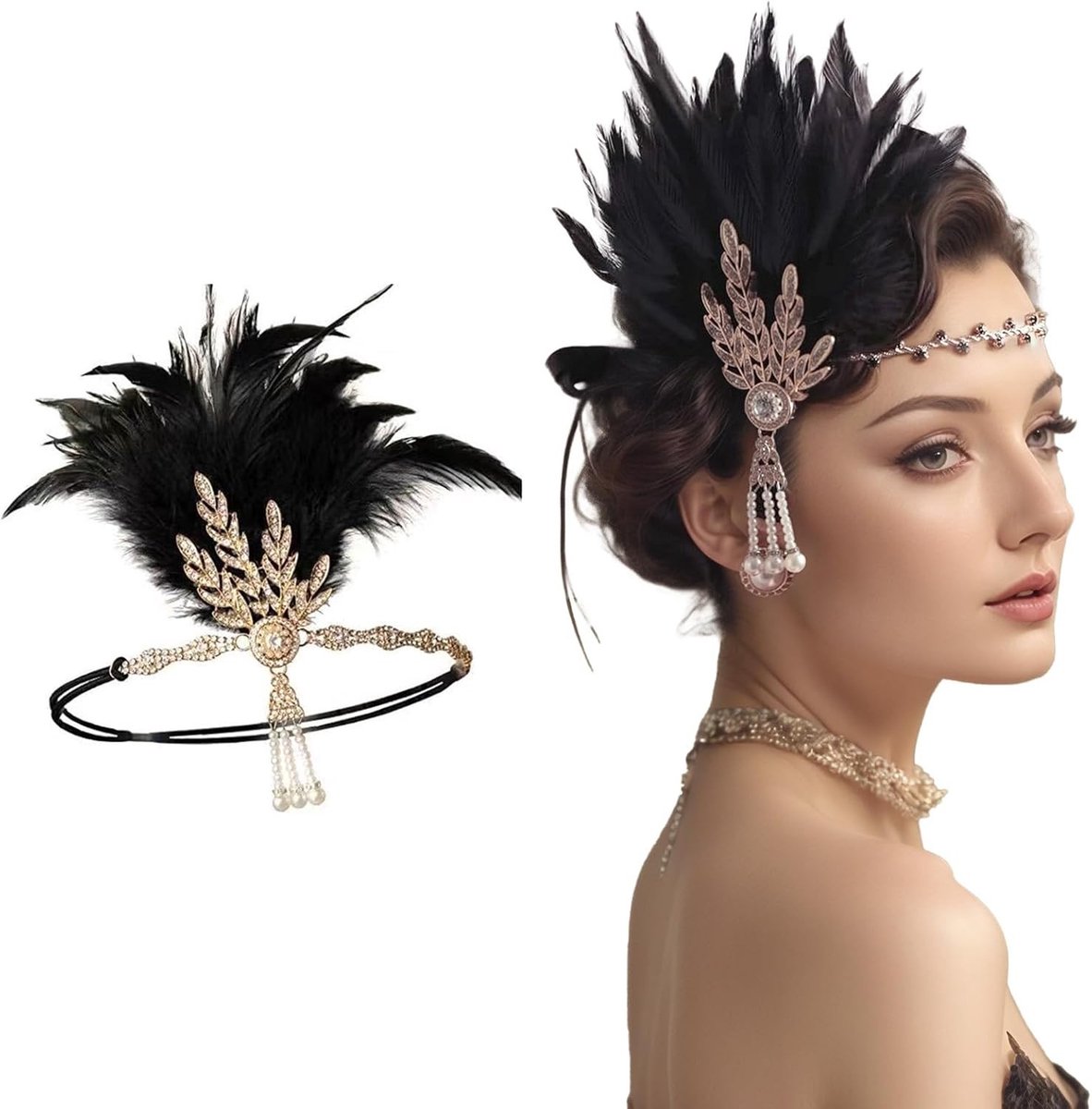 Flapper Kostuum Accessoires voor de Jaren '20 met Kristallen Hoofdband voor Carnaval en Feestjes