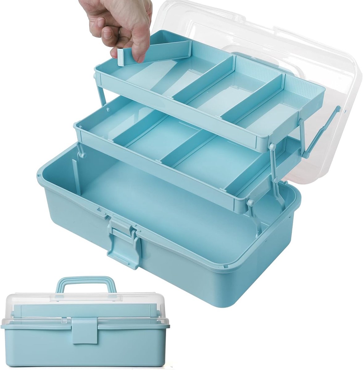 Multifunctionele Opbergdoos met 3 Planken, Ideaal voor Knutselmateriaal, Make-up en Medicijnen, Organizer met 2 Extra Planken