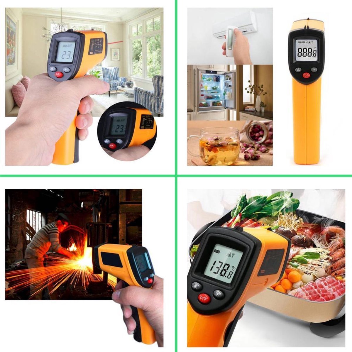 Digitale Infrarood Thermometer | Bereik -50 t/m +380 °C | IR Thermometer | Warmtemeter | Laser Pyrometer | voor Pizzaoven of BBQ | Pyrometer