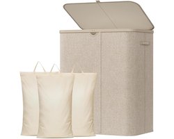 Grote Wasmand Met Deksel 185L - Ruime Wasbox Met Plastic Handvatten En Uitneembare Waszak - Laundry Basket Voor Kleding, Wasgoed En Textiel - Voor Wasruimte, Slaapkamer En Badkamer - Beige