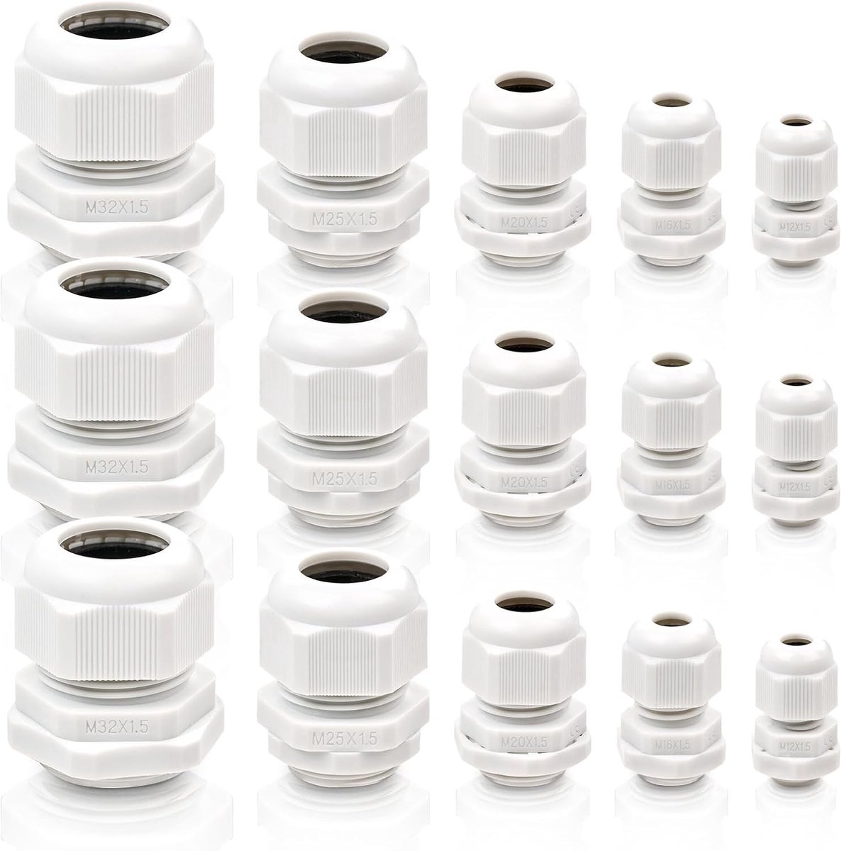 48 Stuks Waterdichte Kabeldoorvoeren en Bevestigingsset voor M12, M16, M20, M24, M32 Kabels