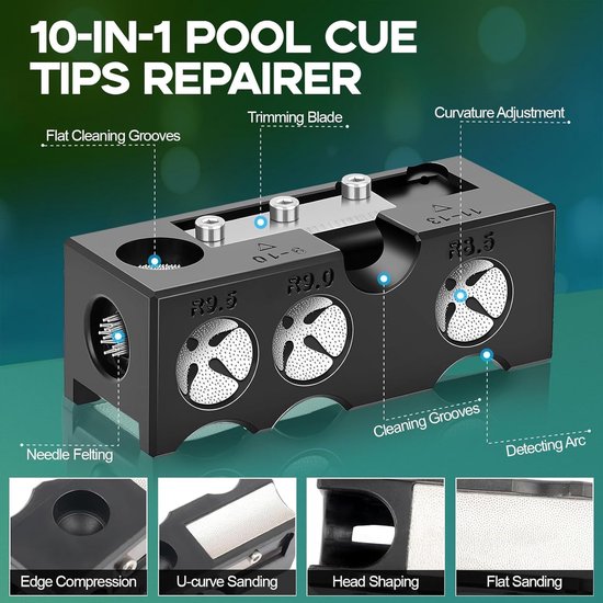 SnelShoppen - 11-in-1 Billiard Pool Cue Tip Shaper Set, Pool Cue Tips Vervangingskit, 11-delige Pool Stick Accessoires, Perfect voor Professionals en — afbeelding 5