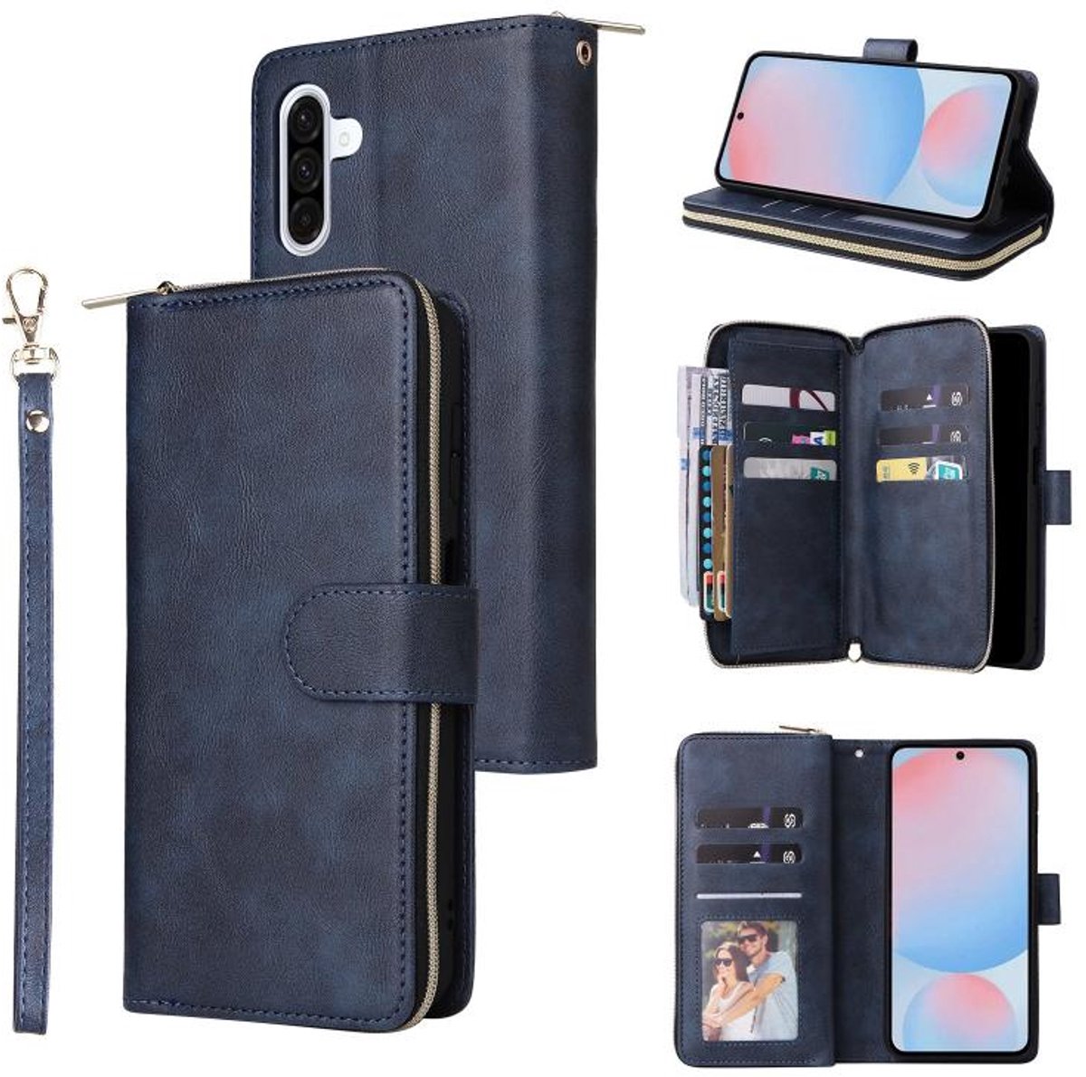 Telefoonhoesje geschikt voor Samsung Galaxy A27 5G - Portemonnee met rits - book-case hoesje - ruimte voor 9 pasjes - blauw