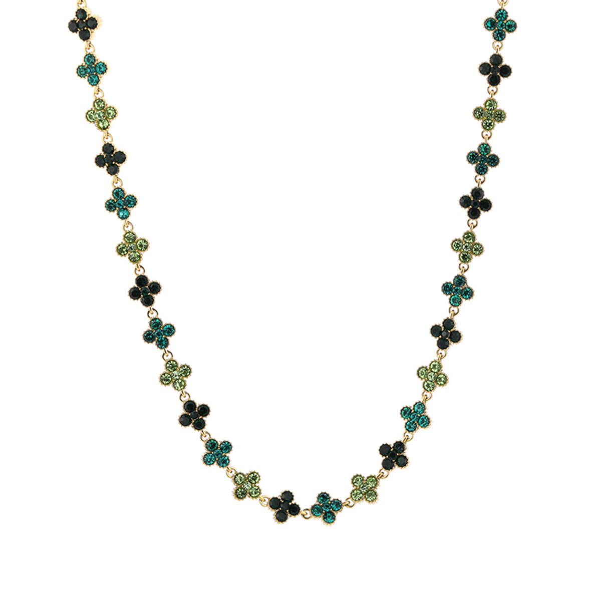 Elegante Roestvrij Stalen Dames Ketting - Klaverketting met Kristalsteentjes - Stainless Steel Ketting - Groen