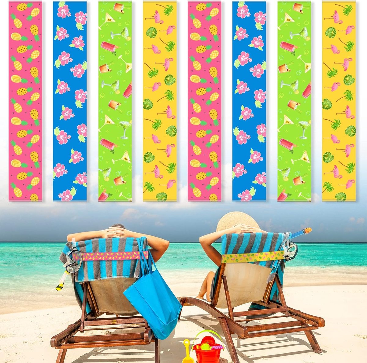 Thijox - Set van 8 Handdoekriemen voor Strandstoel en Zwembad, Elastische Winddichte Handdoekclips in Heldere Kleuren voor Zomer, Cruise en Vakantie A