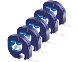 SnelShoppen - Compatibele Dymo LetraTag Plastic Labels 12mm x 4m - Zwart op Wit, Zelfklevende Multifunctionele Labels voor Labelmakers, Duurzaam en Vl