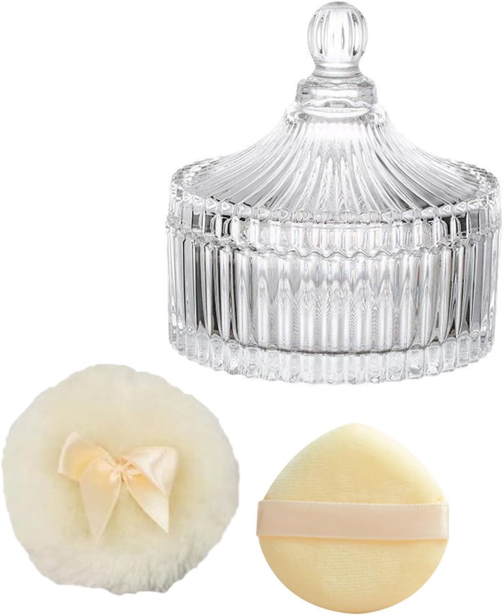 SnelShoppen - Set van 3 Poederdozen voor Lichaams- en Babypoeder met Poederkwast, Veilig Glas, Dubbele Poederbuffer, Perfecte Cadeau voor Vrouwen, Thu