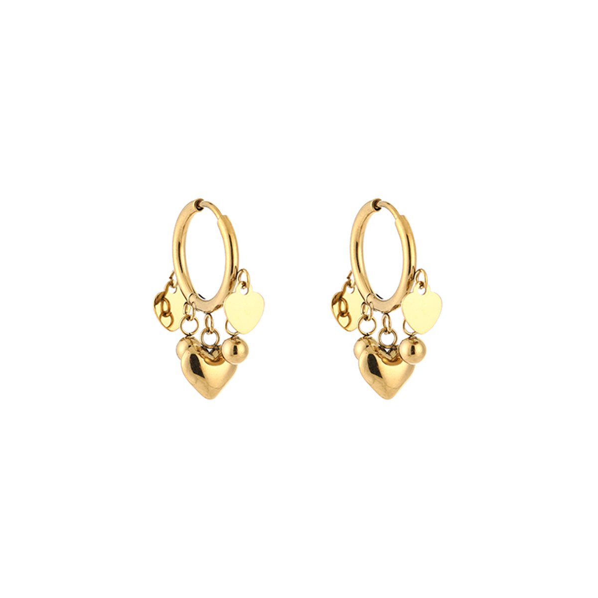 Stainless Steel Multi-Bedel Oorringen met Hartjes – Trendy Multi-Charm Hoops – RVS - Goud