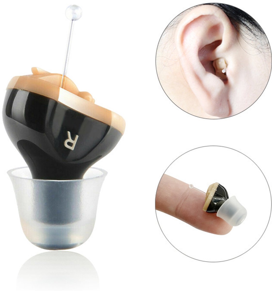 Premium Digital Hearing Amplifier - Right Ear Invisible in Canal (CIC) in-Ear Mini Sound Enhancer Set, Near-Invisible, Noise Cancelling, Personal Sound Hearing Amplifier - Black