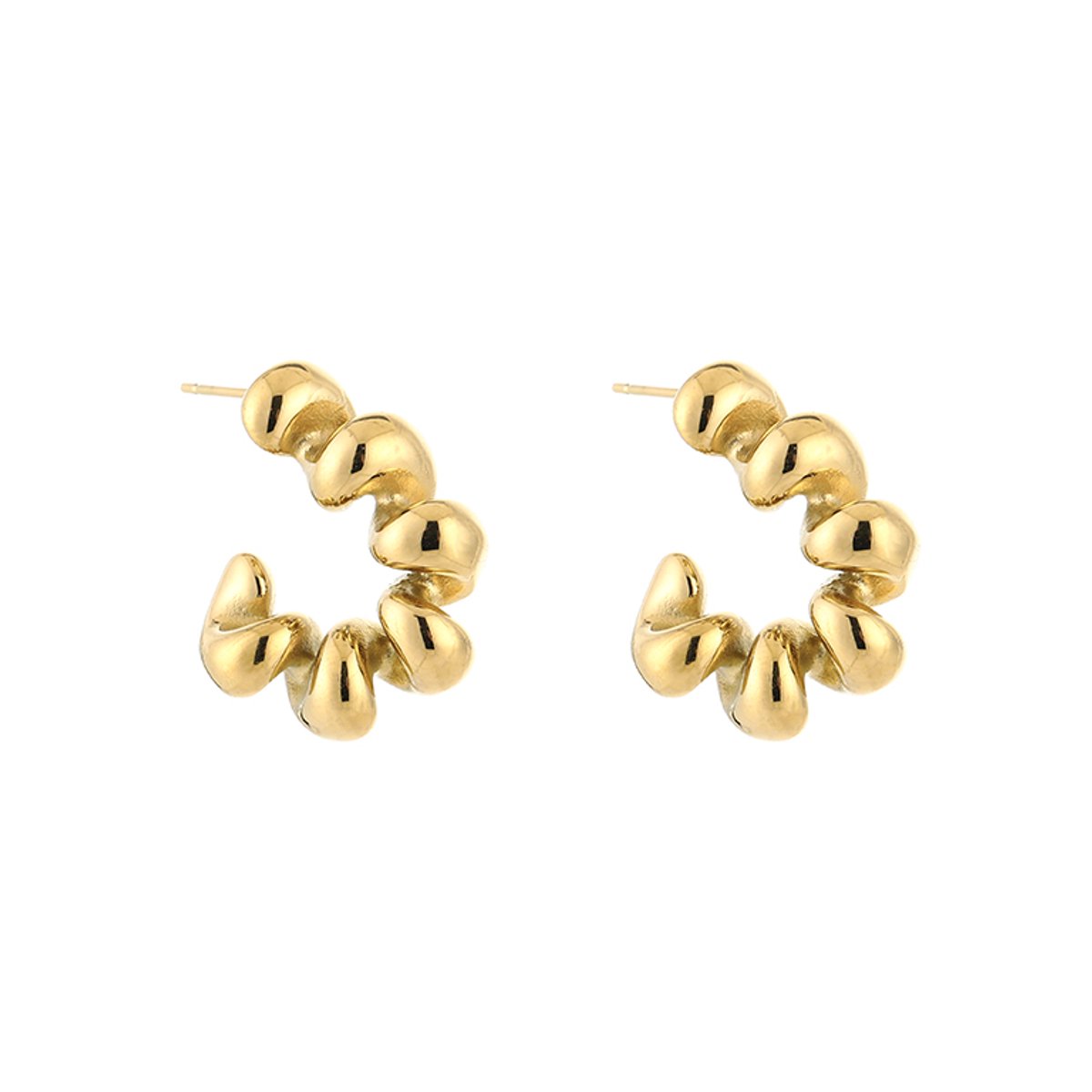 Stainless Steel Gedraaide Krul Oorringen – Organische & Trendy Hoops – RVS - Goud
