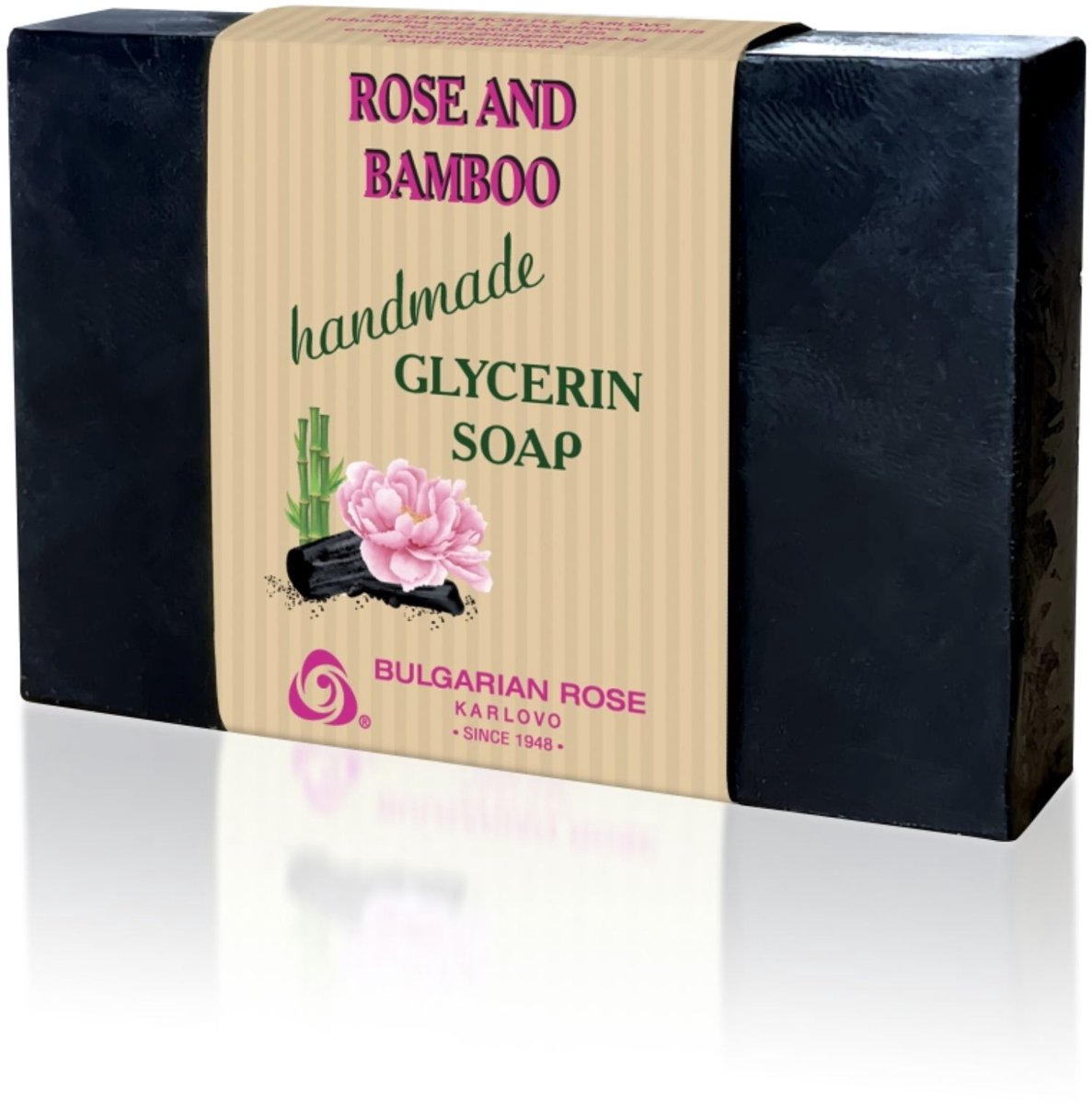 Glycerin soap Rose & bamboo | 70 g | Een handgemaakte glycerine zeep met bamboehoutskool, prebiotica en 100% natuurlijk Bulgaars rozenwater