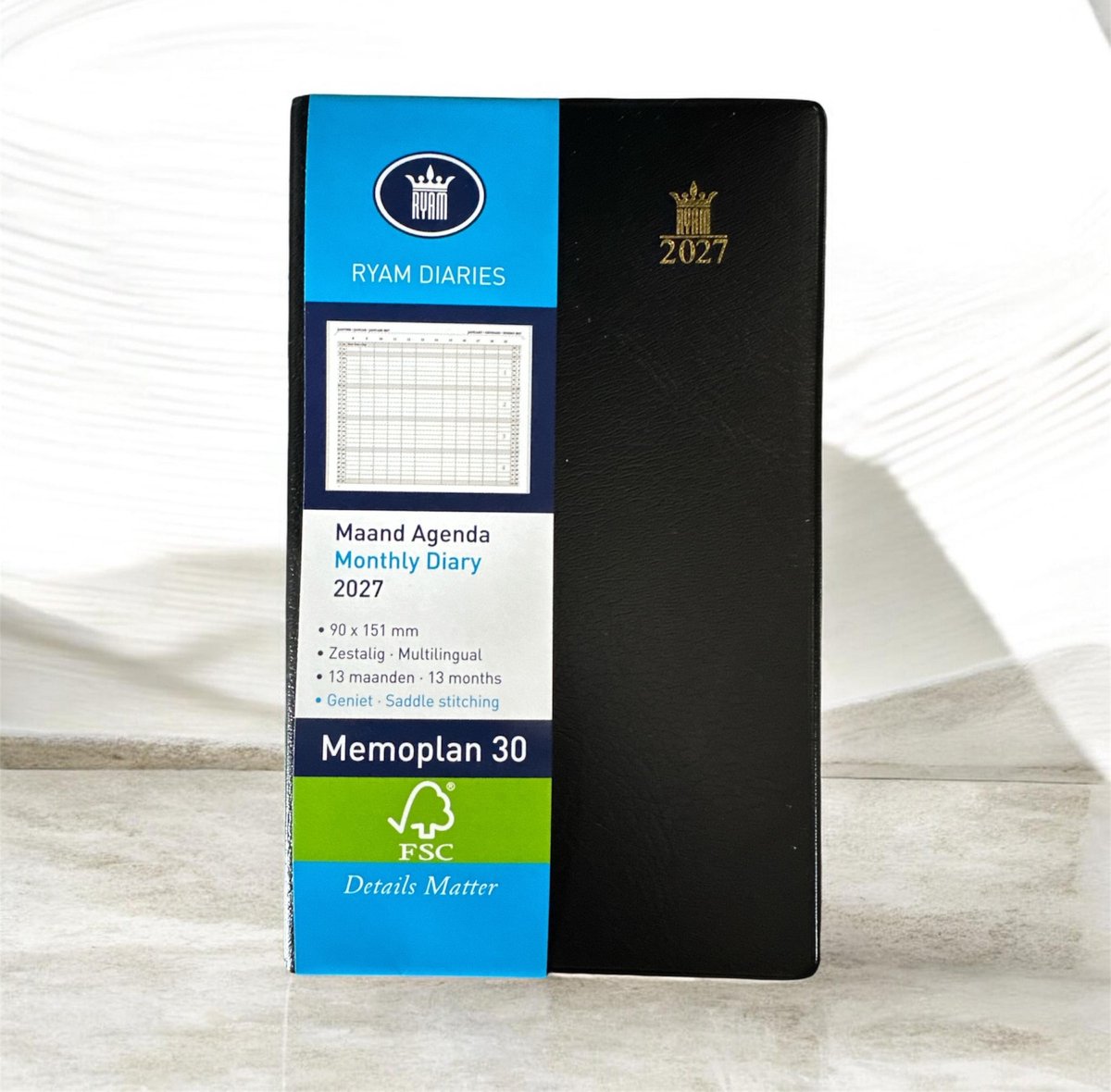 Ryam Zakagenda 2027 - Memoplan 30 Zwart (9cm x 15.1cm)