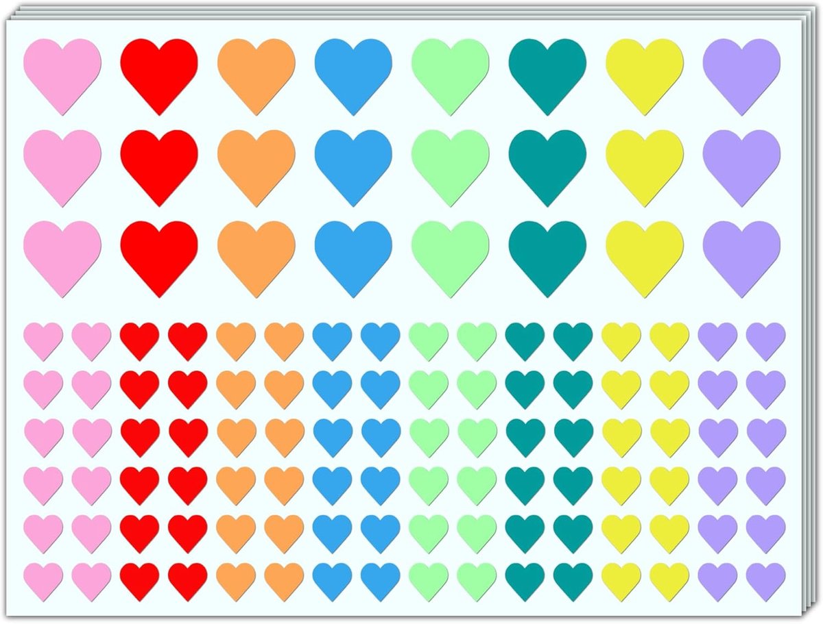 SnelShoppen - 3000 Stuks Kleurige Hart Stickers - 12mm en 25mm Zelfklevende Labels - 8 Kleuren voor Feest, Creatief Knutselen, en Organisatie