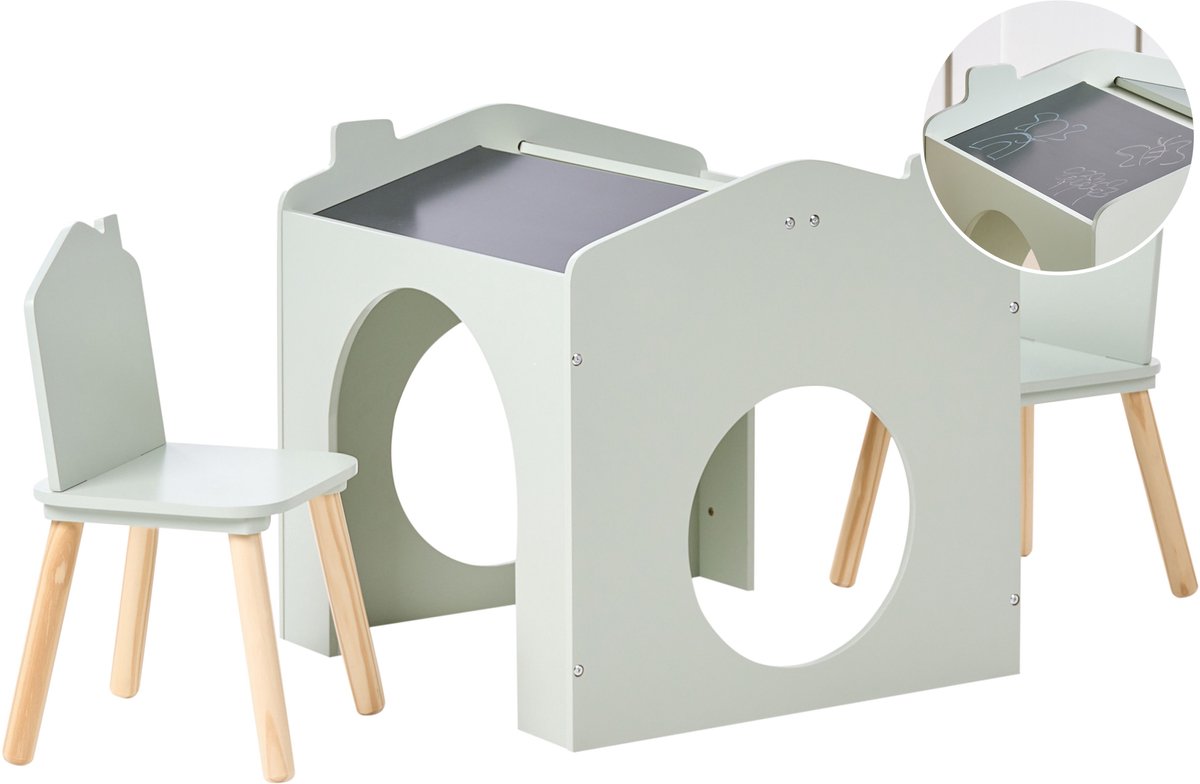 QUILPIE - Kindertafel met stoelen - Lichtgroen - MDF