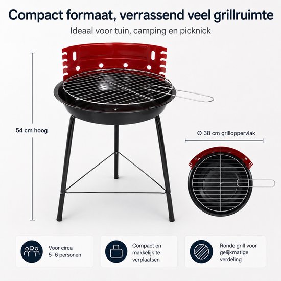 Barbecue - Houtskool Barbecue - Inclusief verwijderbare Aslade - Barbecues - Ø 38 cm - Houtskoolbarbecue - Fancylifestyle - met windschild - BBQ - vlees en vis - compact — afbeelding 5
