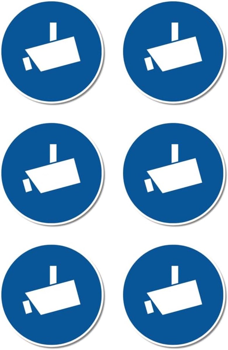 SnelShoppen - Surveillance Camera Sticker Set - Video Surveillance Waarschuwingsstickers, Ø 50 mm, 6 Stuks, Watervast en UV-Bestendig voor Binnen en B