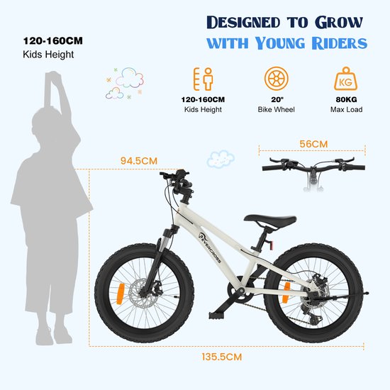 EVERCROSS EM5 20 Inch Kinder Mountainbike - 7 Versnellingen - Lichtgewicht (15 kg) - Dubbele Schijfremmen - Voorvering - Voor Jongens en Meisjes (120-160 cm) van EVERCROSS — afbeelding 2