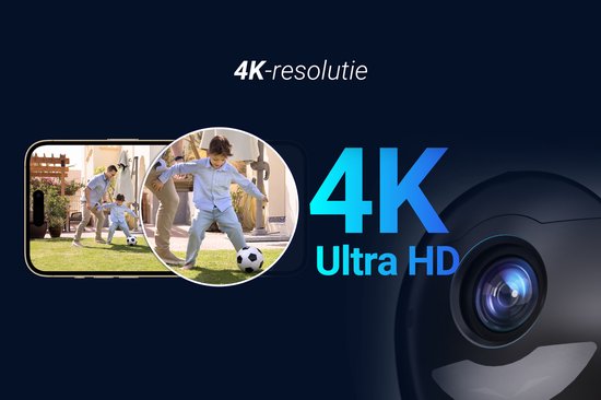 4K Ultra HD weergave van een gezin dat voetbal speelt, gefilmd door een beveiligingscamera.