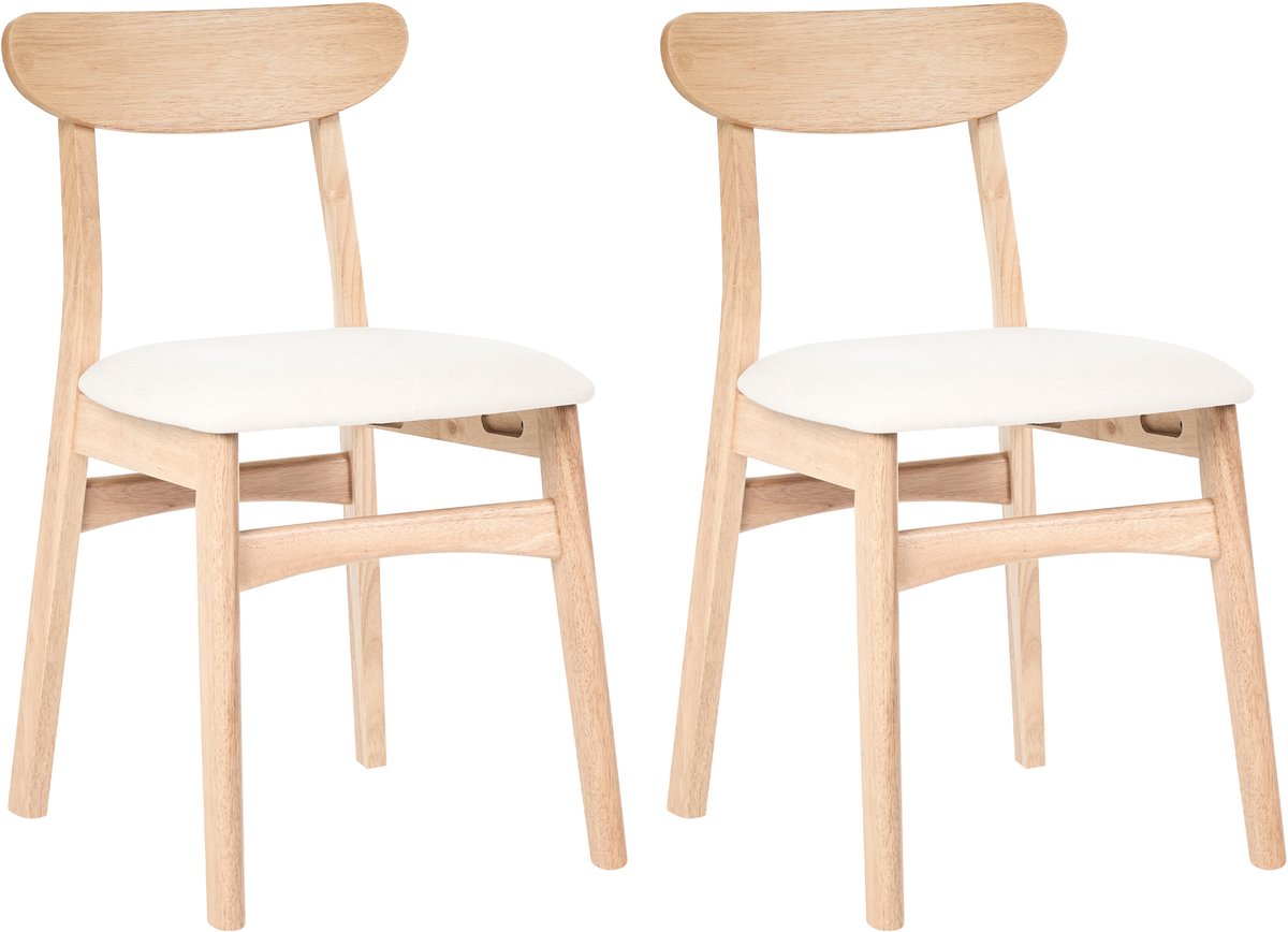 DOYLE - Set van 2 eetkamerstoelen - Lichtbruin/Lichtbeige - Rubberhout