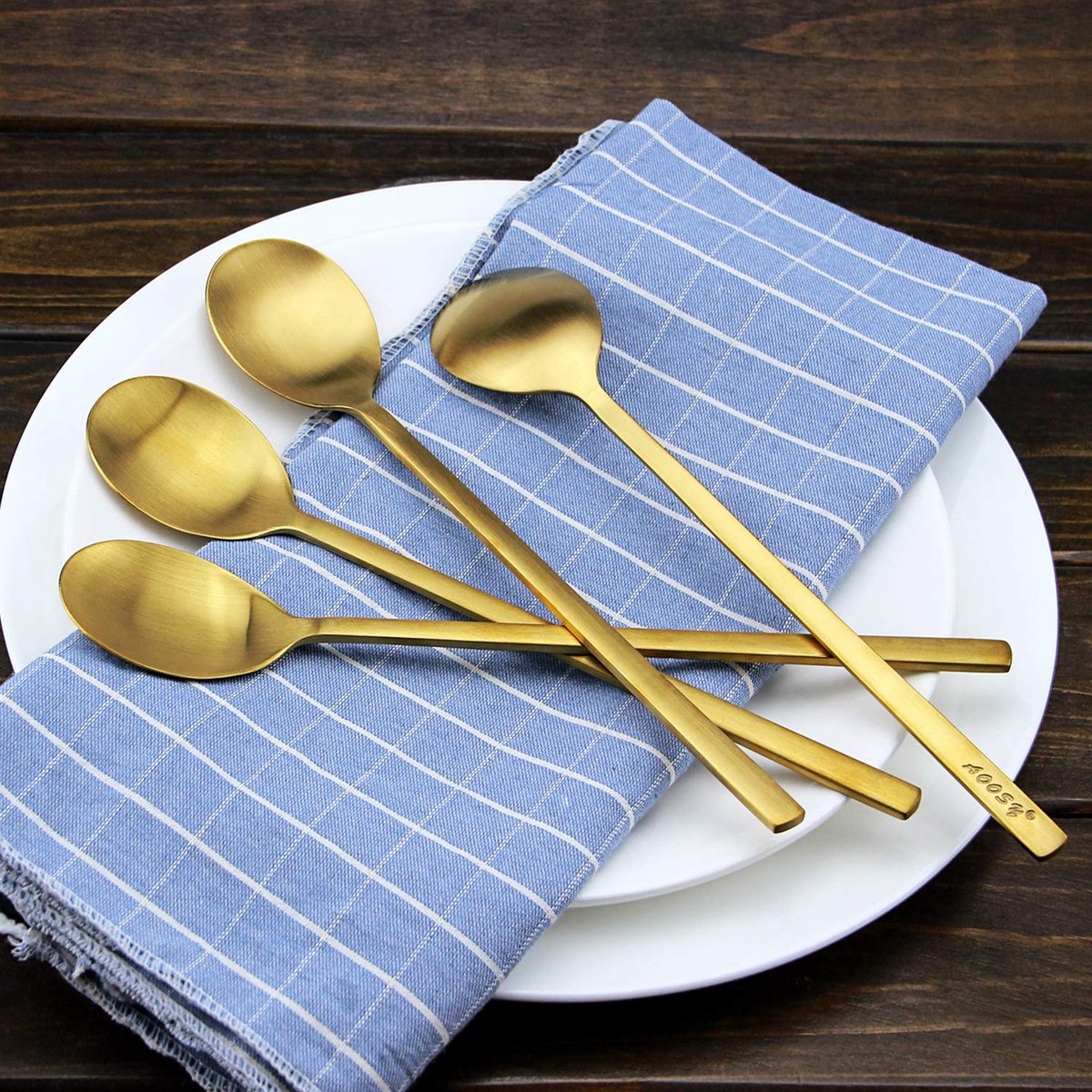 SnelShoppen - Goudkleurige soeplepel roestvrij staal, 21,6 cm, 4 stuks, ideaal voor keuken, feest, professioneel gebruik, luxe uitstraling