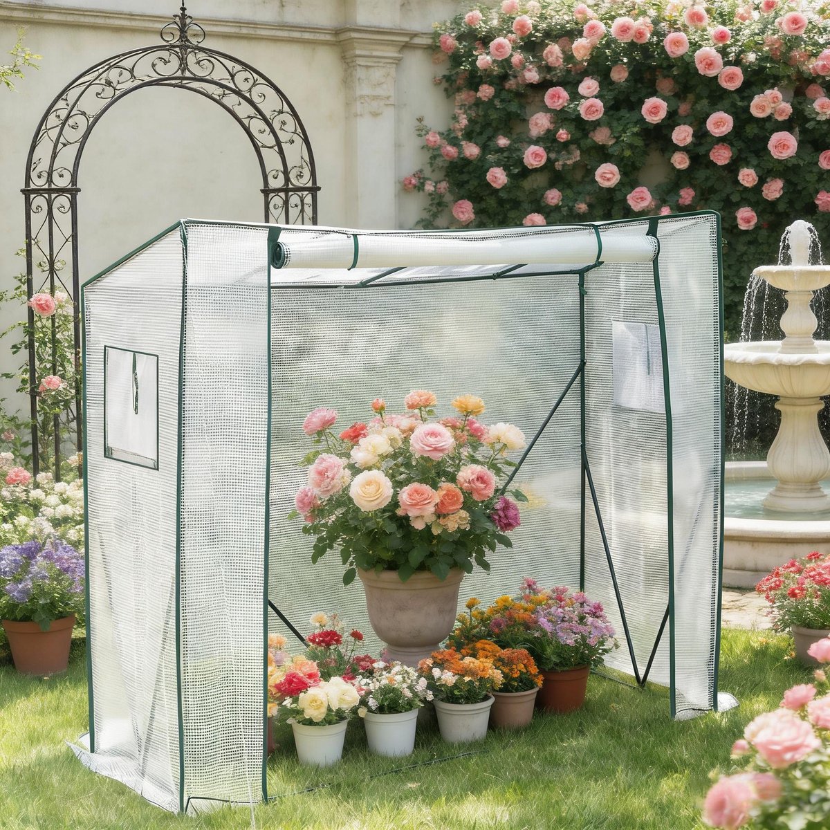 MIVRAY Kweekkas - 200 x 77 x 169 cm - PE en Staal - Wit - Bescherming tegen Koude en Regen voor Balkon, Terras en Tuin