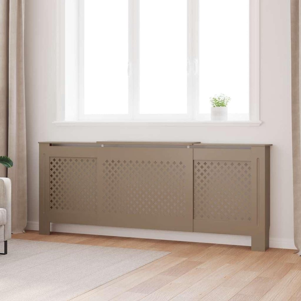 Radiatorbekleding MDF - Verwarmingsafdekking - Decoratieve opbergruimte - Verstelbare lengte - 205 cm - Wit