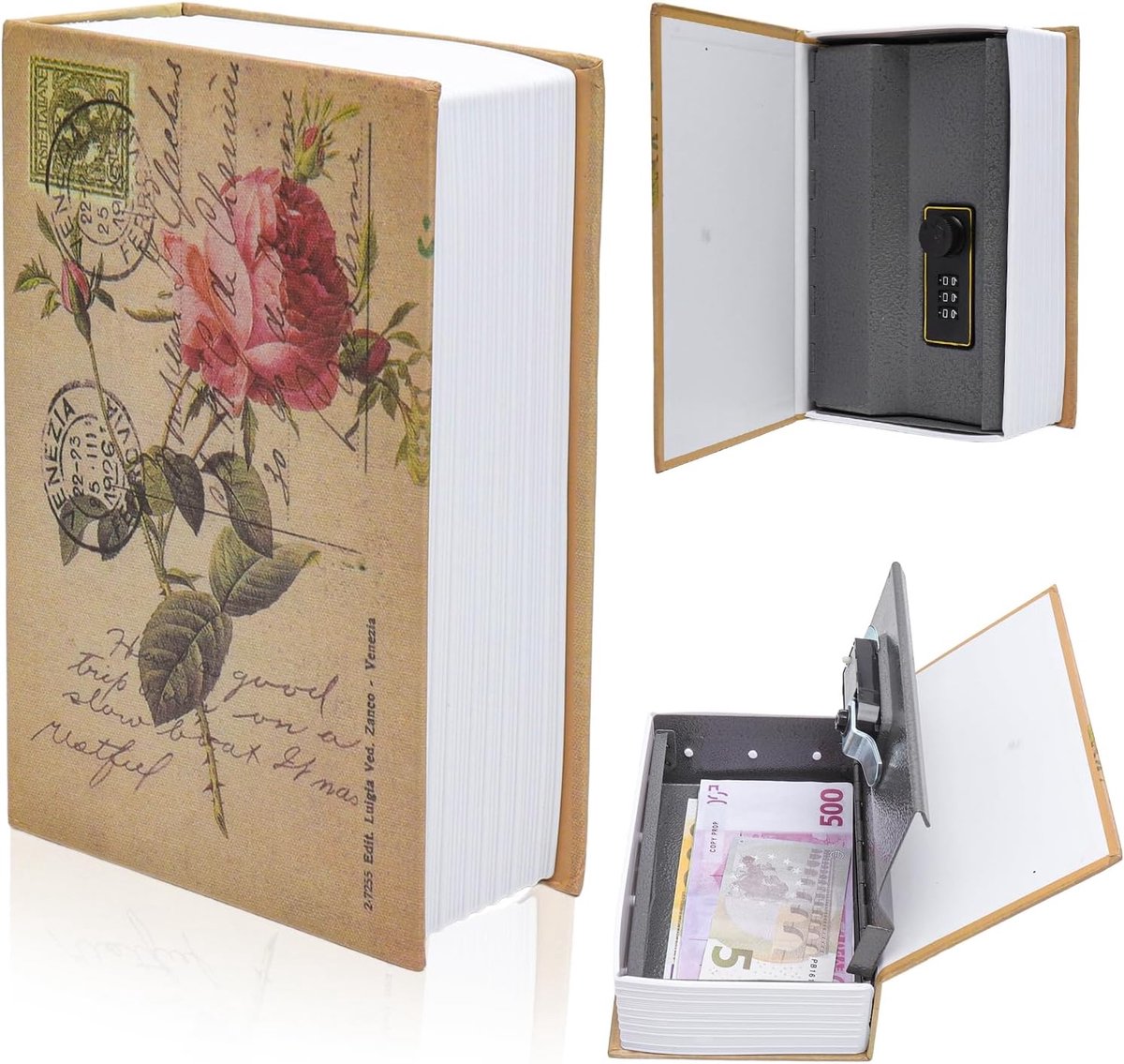 SnelShoppen - Boek Kluis met Combinatieslot, Veilig Opbergsysteem voor Bankbiljetten, Sieraden, Sleutels, Geldbox als Verborgen Opbergboek voor Thuis,