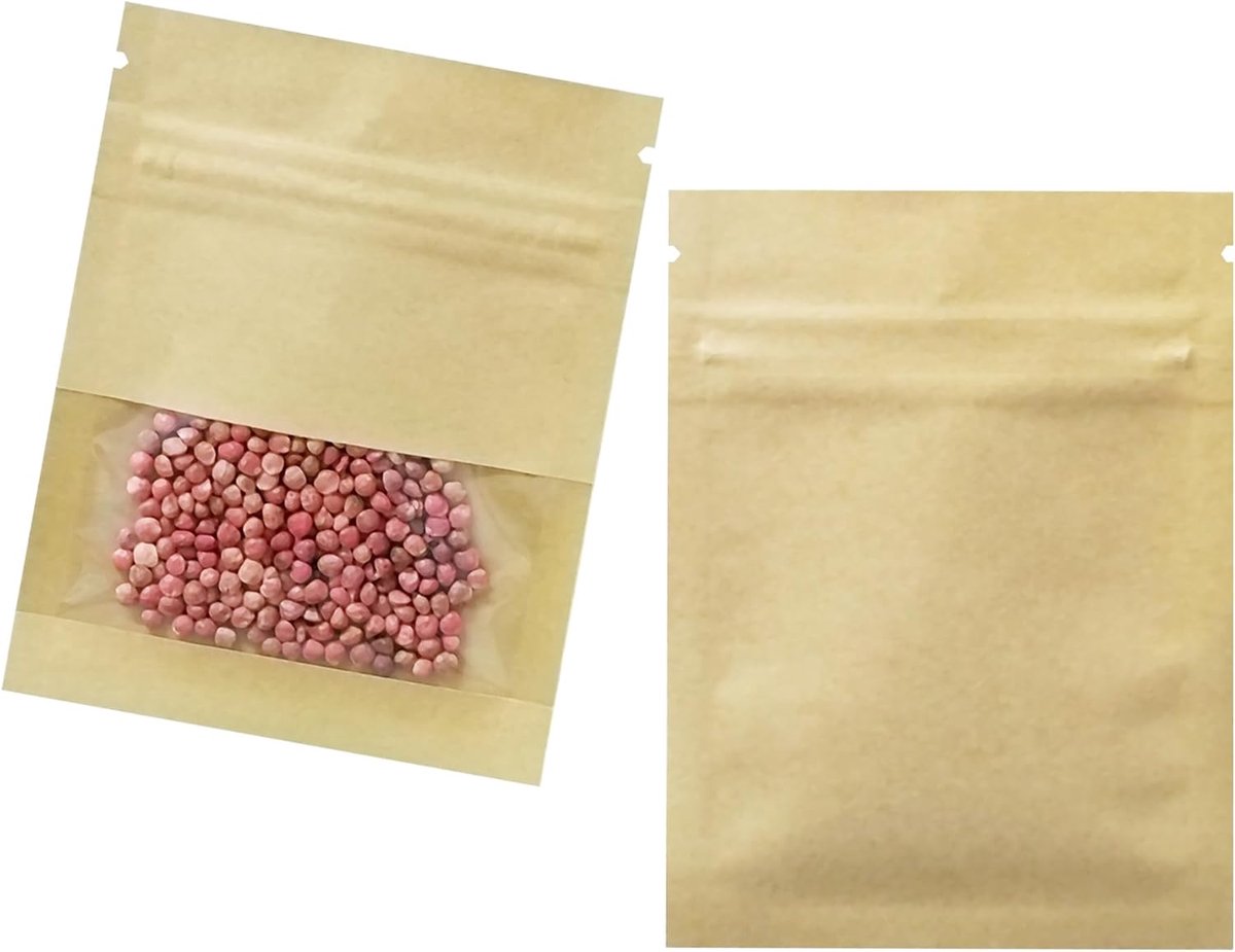 SnelShoppen - 100 Stuks Kleine Resealable Seed Envelopes 7x9cm Bruin Kraft Papier met Transparante Raam voor Zaden, Munten, Stempels, Klein Sieraden,