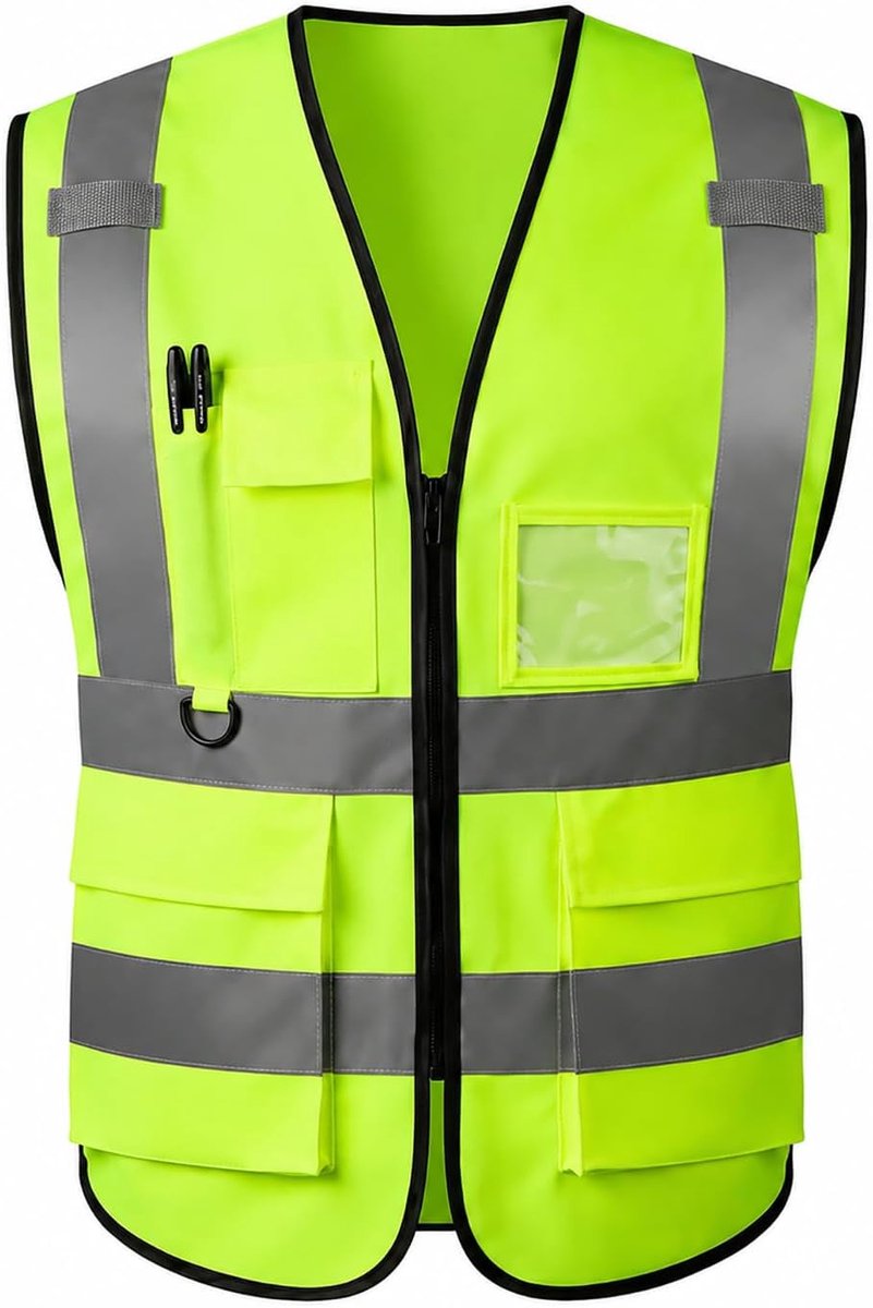SnelShoppen - Hi Vis Vest voor Mannen en Vrouwen, Reflecterend Veiligheidsvest met Zakjes en Voorzijde Reisknop, ANSI/ISEA Normen, Groene Stof, M