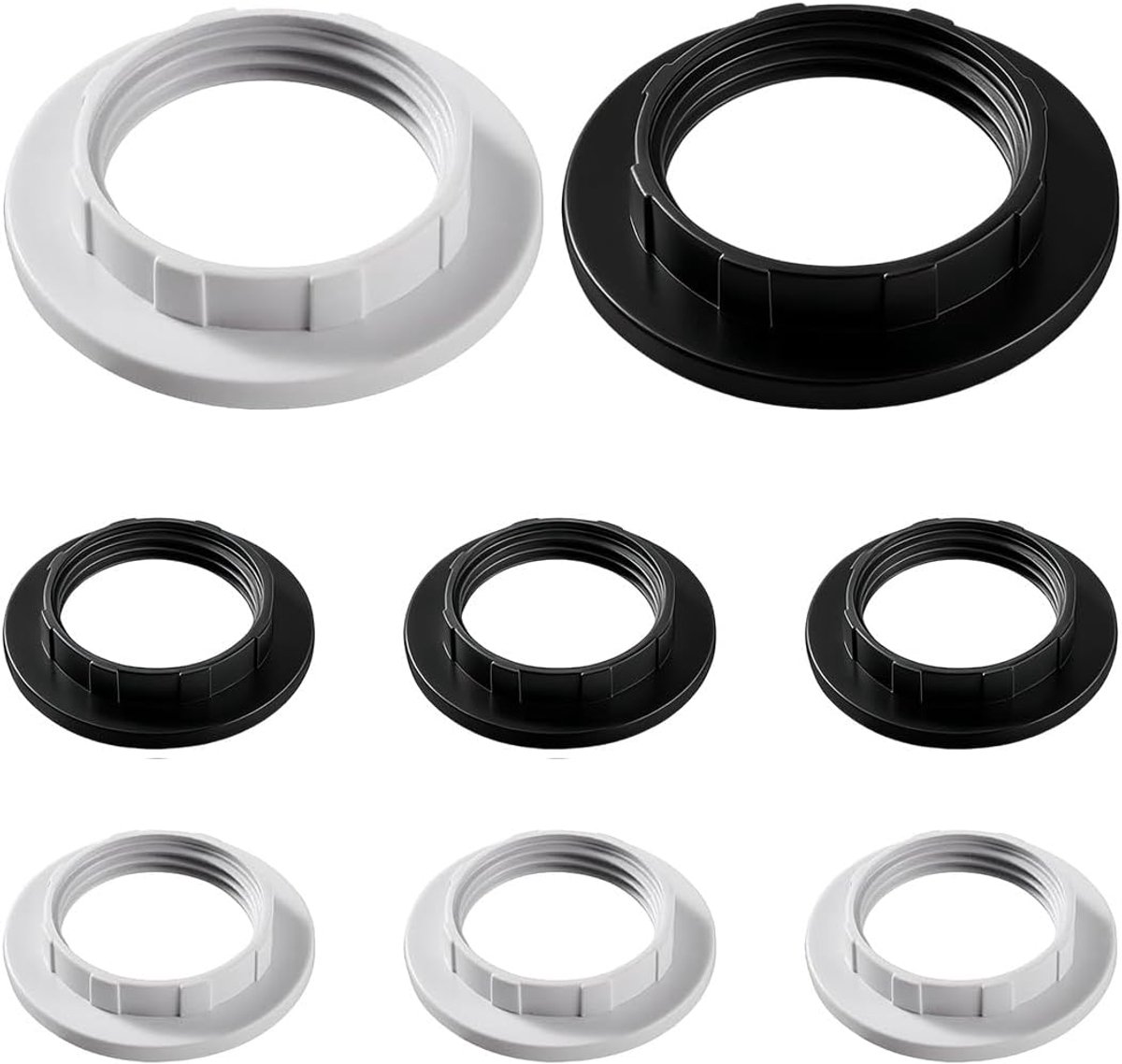 SnelShoppen - Set van 8 Lampenkap Ringen E27 (4x Zwart, 4x Wit) Vervangingsschroefring voor Lampvoet (40 mm) Universele Montage Ring voor Vloerlampen