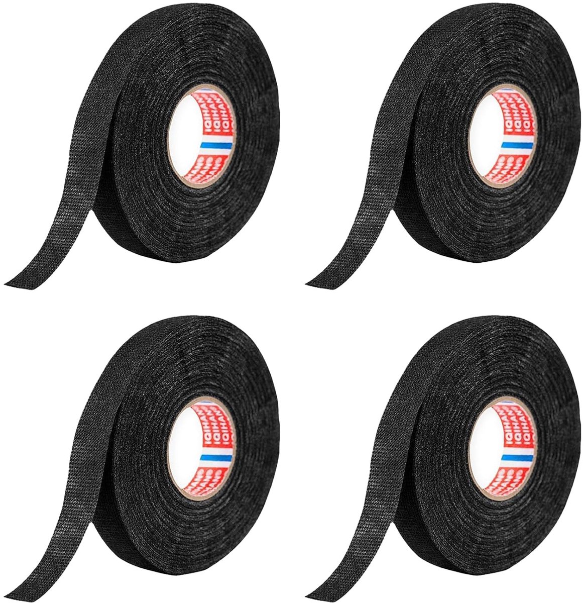 SnelShoppen - Verpakking met 4 Rollen Zwarte Stoffen Tape, Isolatietape van Pluche, Brandvertragend en Hittebestendig, 2 x 19 mm 10 m + 2 x 15 mm 10 m