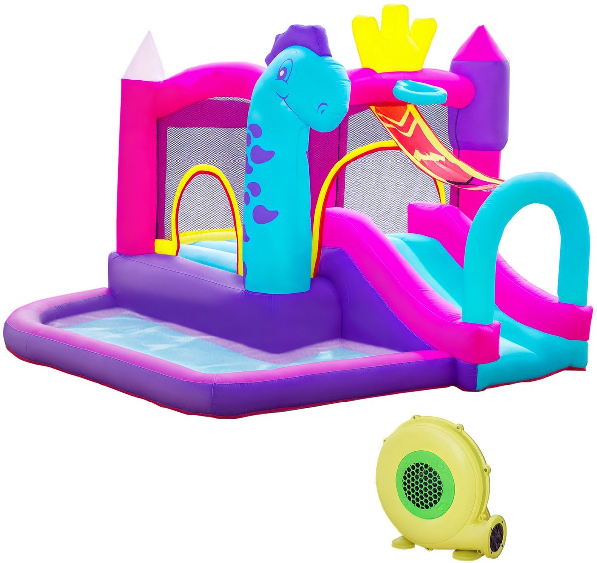 ECTEATOY® Opblaasbaar Springkussen met Glijbaan - Trampoline - Zwembad & Blower (350W) - Voor 3 Kinderen (3+ Jaar) - 300x270x200cm