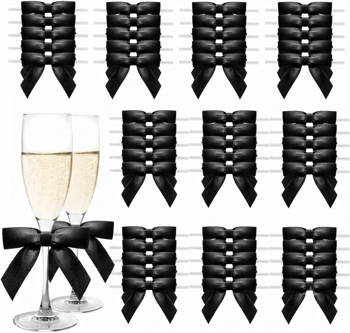 50 Stuks Geschenkstrikken Cadeaustrikken Zwart - Handgemaakte Satijnstrikken voor Kerst, Bruiloft en Cadeauverpakking - 6,3 x 5,5 cm