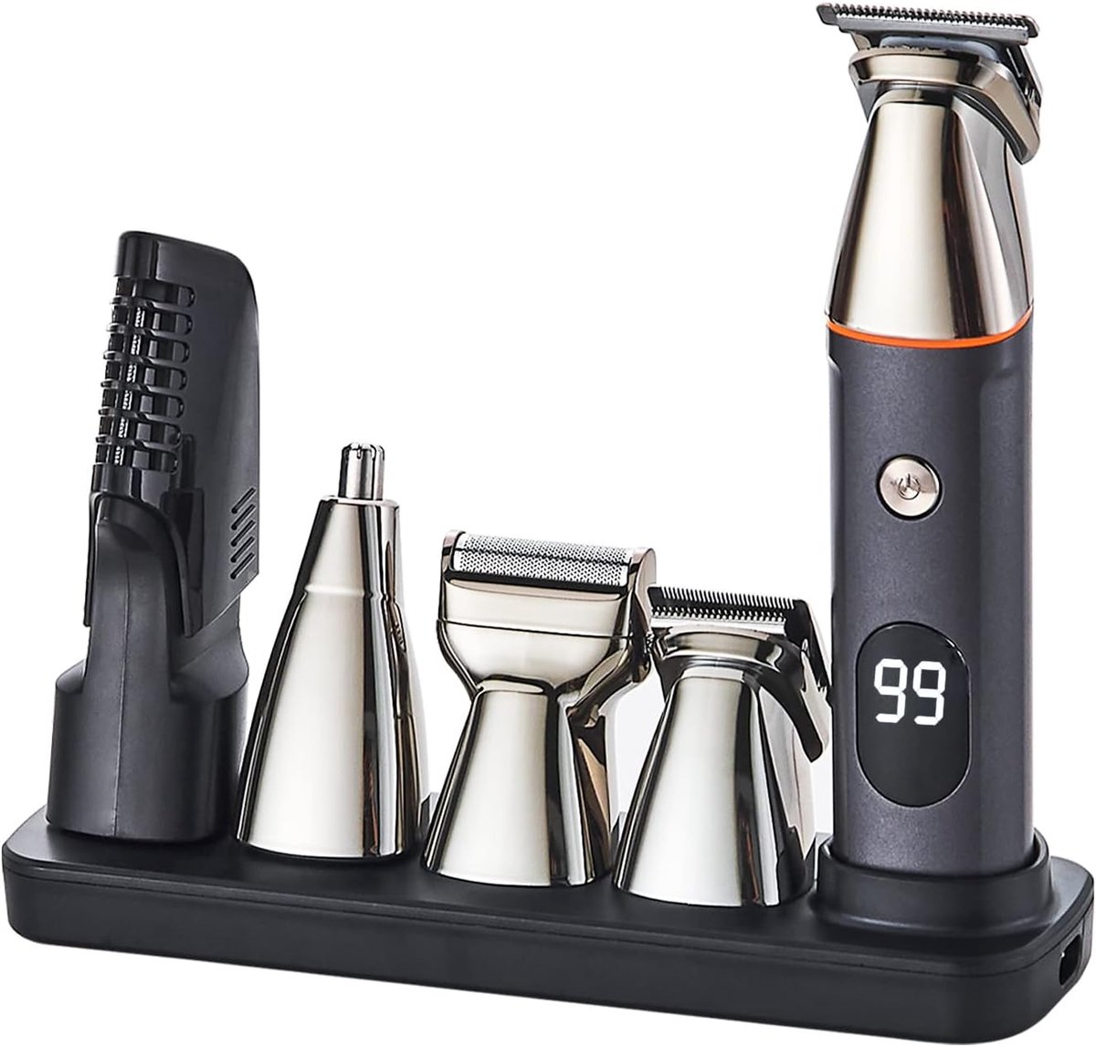 Alles-in-één baardtrimmer voor mannen – draadloze precisietrimmer voor snor en neus, bodygroomer en haartrimmer (5-in-1 set) – oplaadbaar via USB, waterdicht en met magnetische opzetstukken