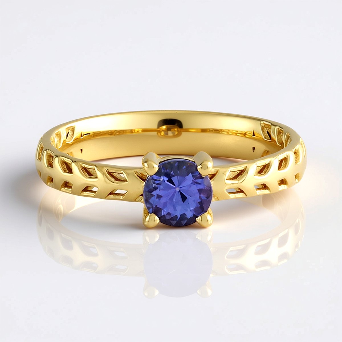 Cavill - Elegante zilveren ring met 0,495 ct ronde Tanzaniet - 925 Sterling Zilver verguld - Gevlochten band - Ring met paarse edelsteen uit Tanzania