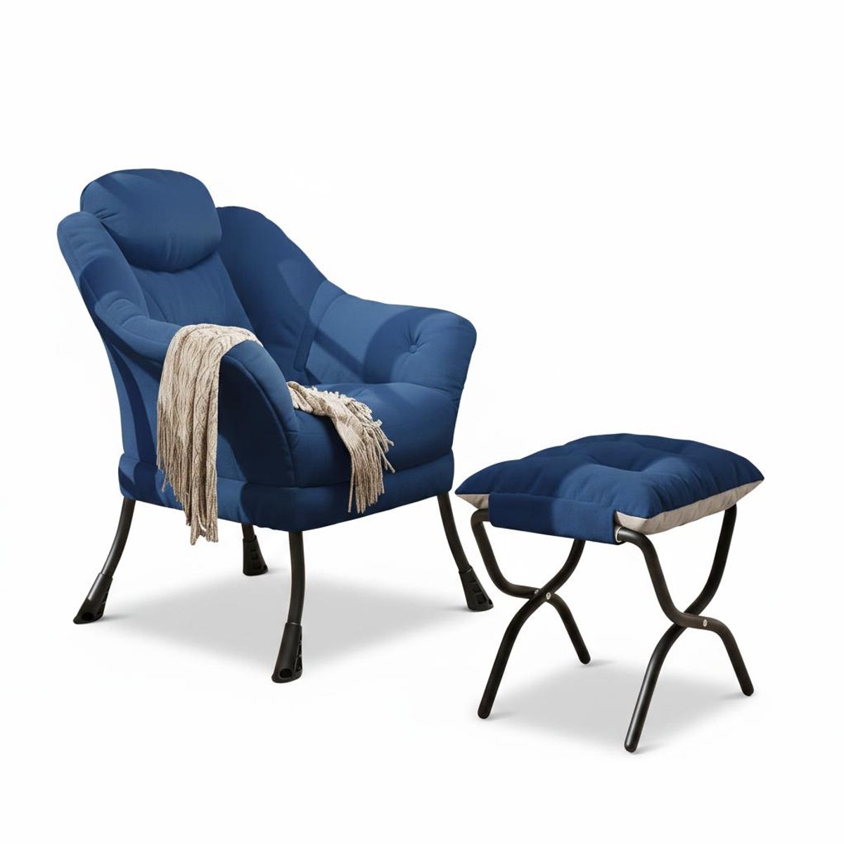 Triumpunpre Opvouwbare Vloerzitbank met IJzeren Frame - Luie Bank met Zachte Corduroy Bekleding - Grondstoel voor Woonkamer, Slaapkamer, Lezen & Gamen - 75x68x20 cm - Blauw