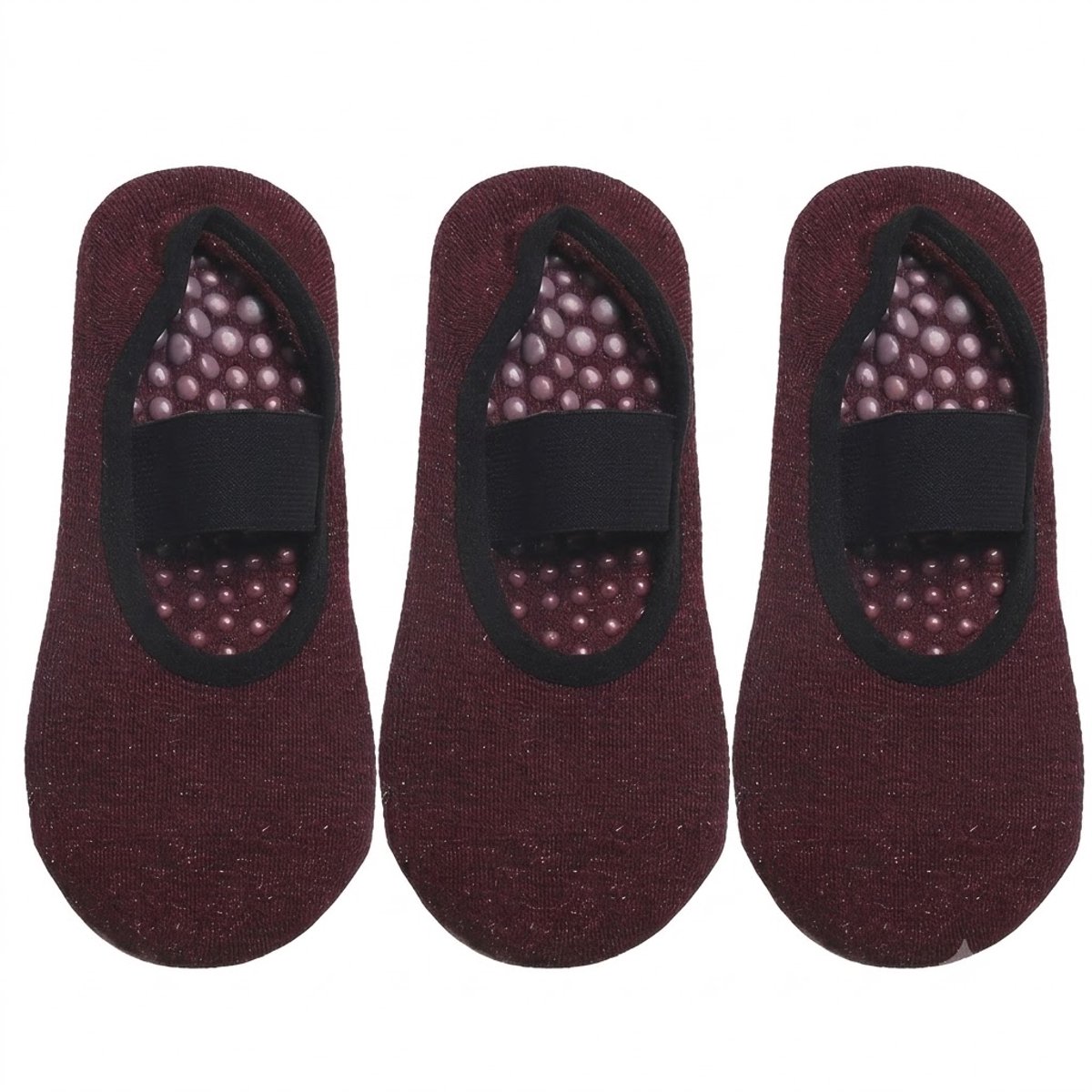 Donkerrood antislip pilates sokken dames 3 paar ademende yoga sokken met elastische wreefband siliconen antislip zool lage sokken voor pilates yoga barre dans fitness en vloeroefeningen maat 36-40