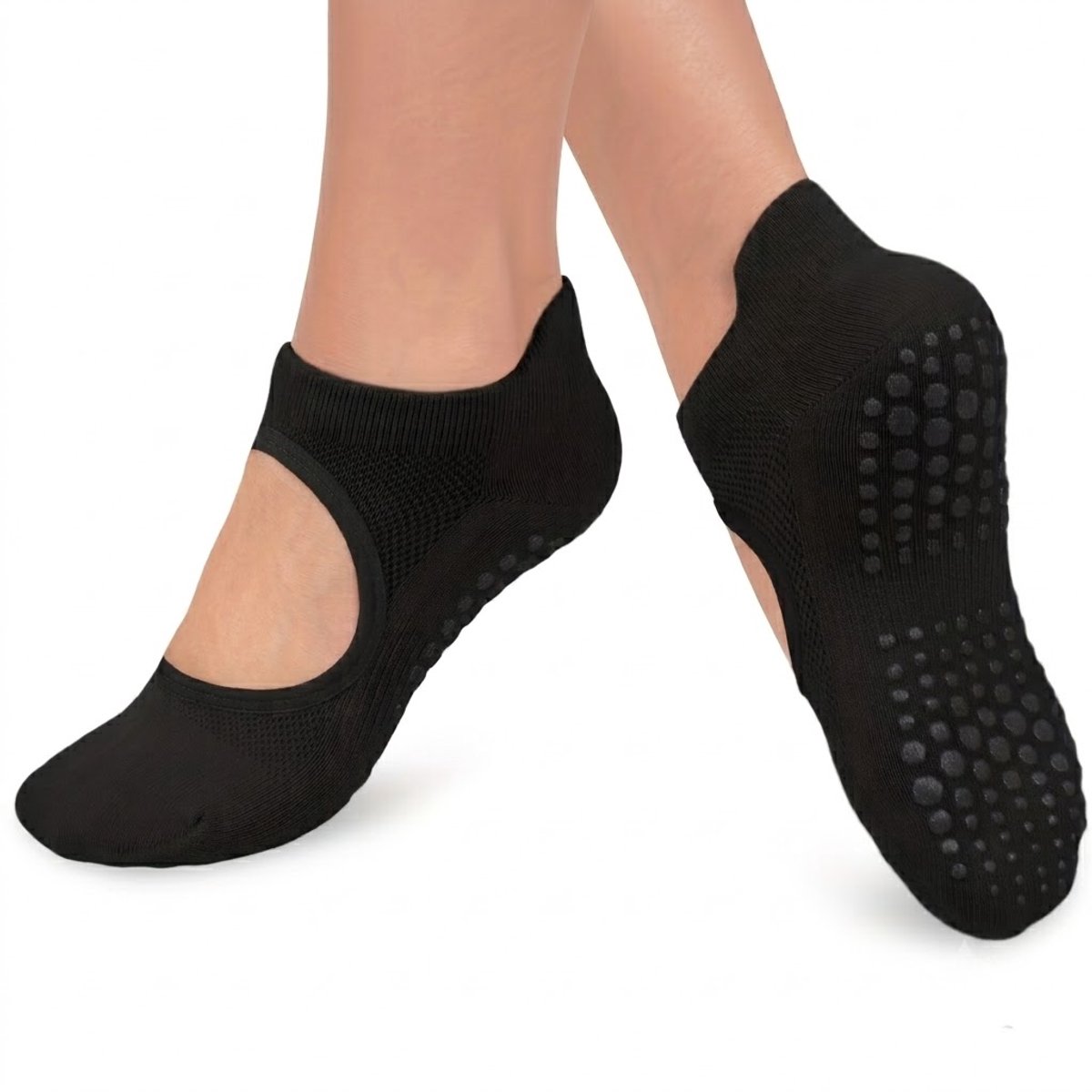 Zwart antislip pilates sokken dames 2 paar ademende open wreef yoga sokken met siliconen antislip zool lage sport sokken voor pilates yoga barre dans fitness en vloeroefeningen maat 36-40