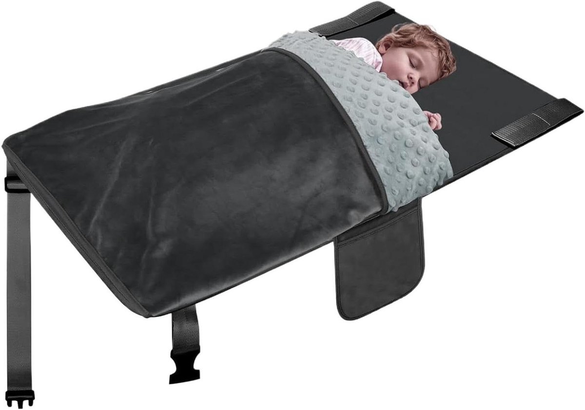Vliegtuigstoelverlenger - Reisbed - Kinderen Slapen - Inclusief Deken - 79x44cm - Zwart