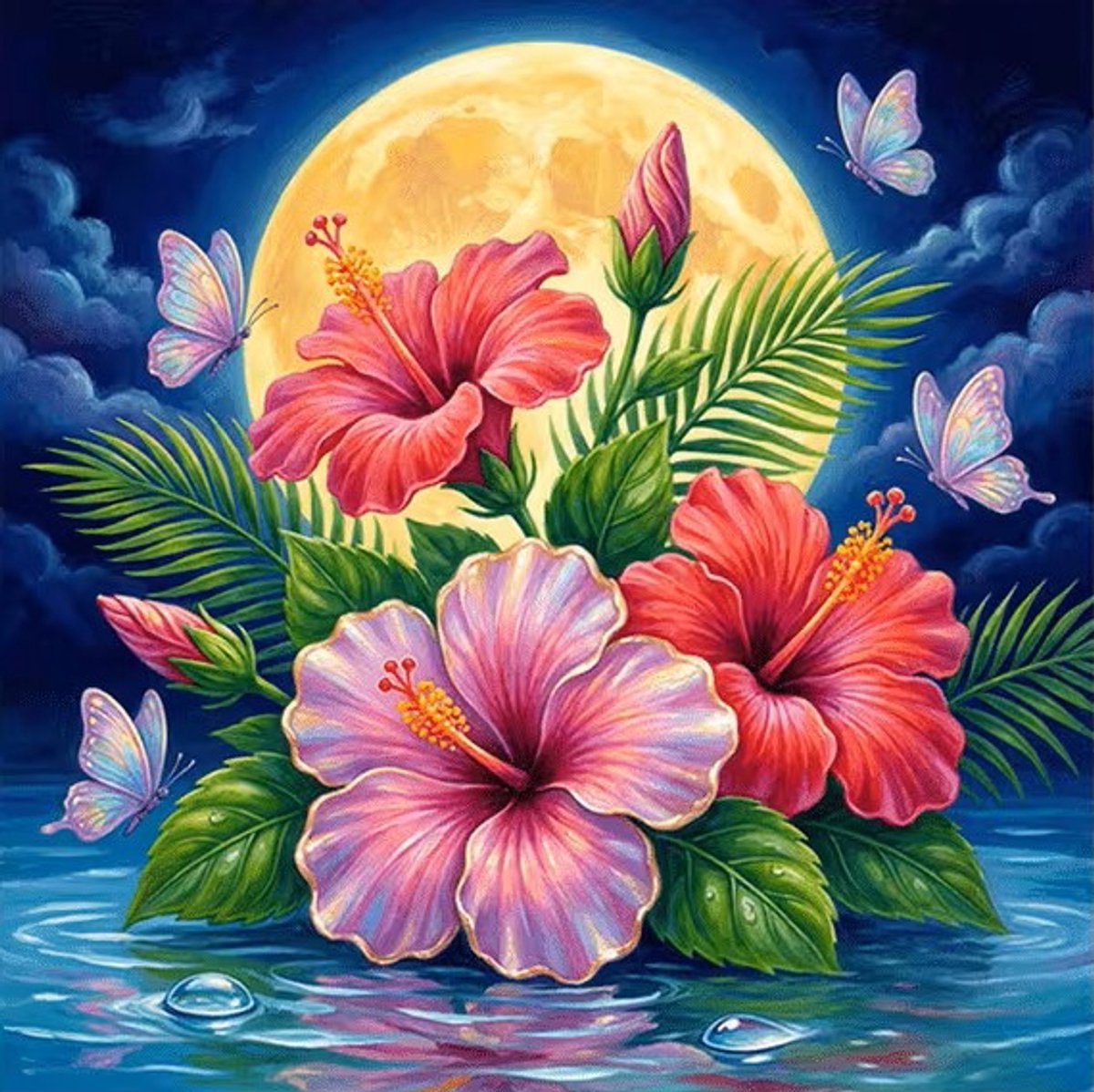 25x25cm Diamond painting bloemen vlinders nr 489