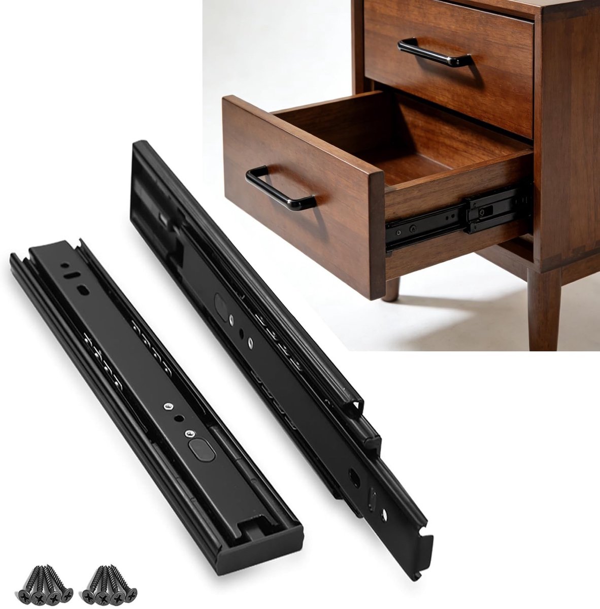 Dailygoods- Ladegeleiders Volledig Uittrekbaar - Zware Laderails - Draagvermogen 35 kg/paar - Zelfsluitend - Telescopisch - 350 mm - Lade Rails