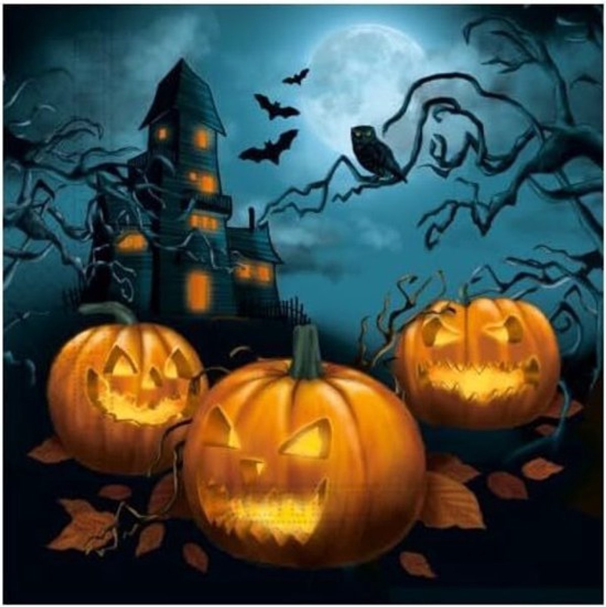 40 Servetten - Pompoen - Huis - Uil - Vleermuis - Halloween Sensations - Oranje - Blauw - Zwart - 33 x 33 cm - 2-Laags - Procos
