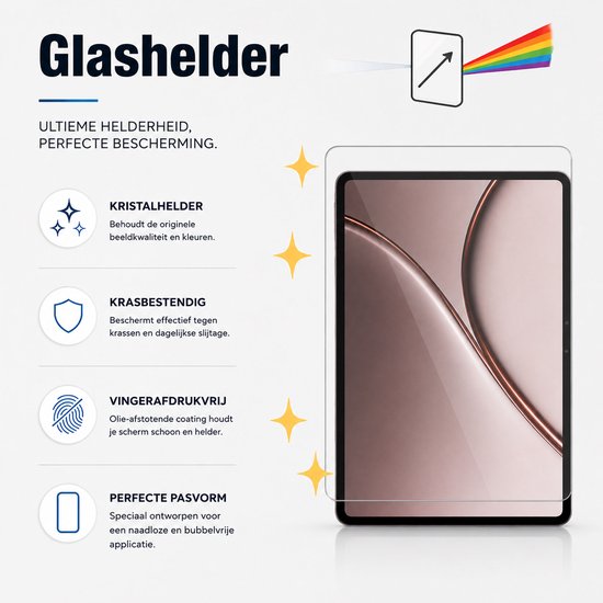 Tablet met gehard glas screenprotector. Kristalhelder, krasbestendig en vingerafdrukvrij.