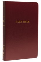 Burgundische heilige bijbel met gouden letters. "HOLY BIBLE" staat op de voorkant, "HOLY BIBLE" en "KJV" op de zijkant.